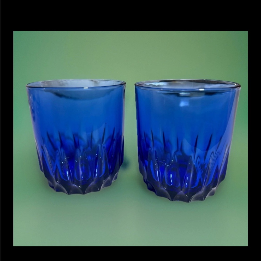 2 LUMINARC Cobalt Blue 8 oz Rocks Tumblers Glasses Made in France